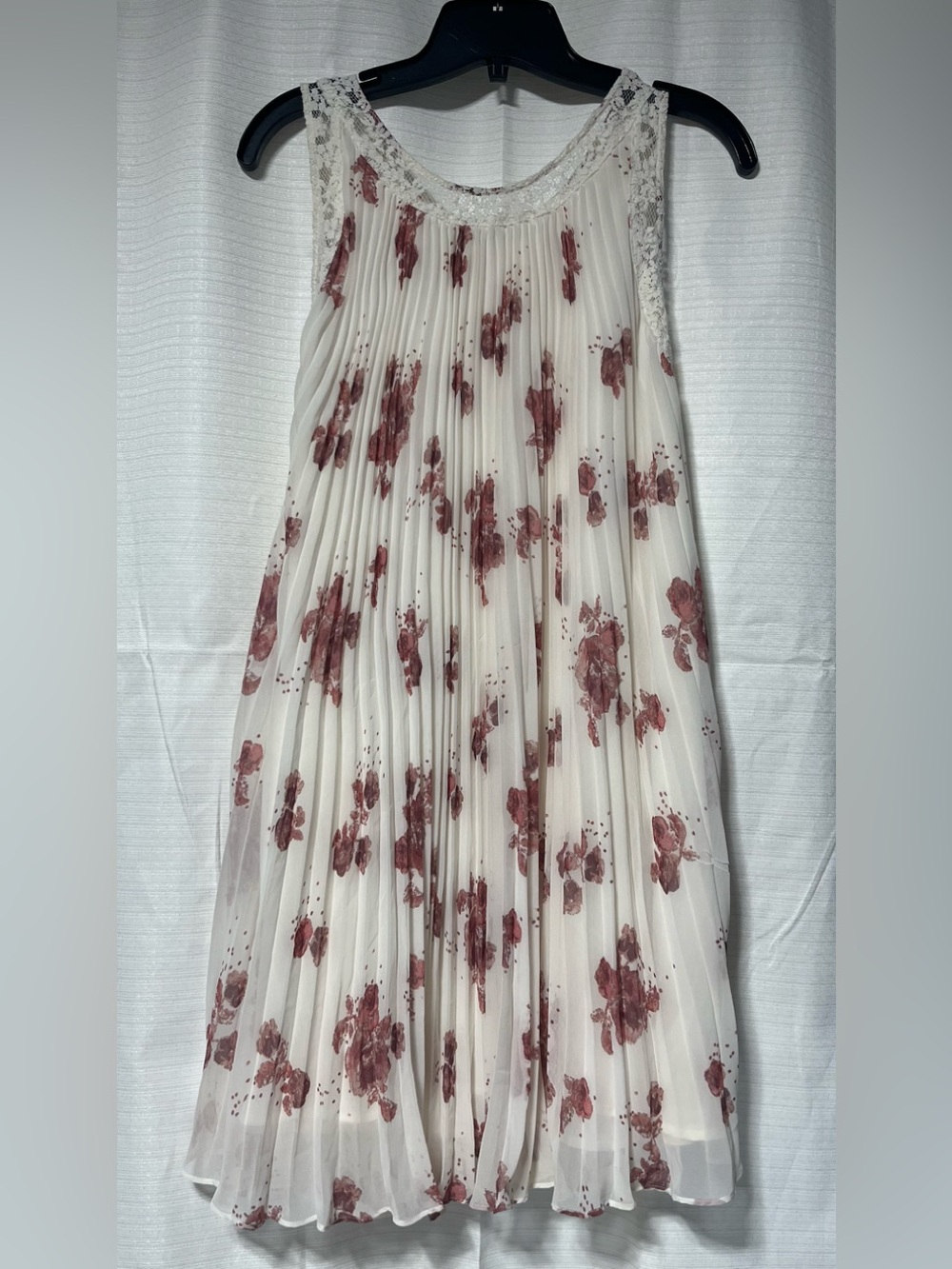 Free People Cream Pleaded Midi Dress with Rose Print size medium